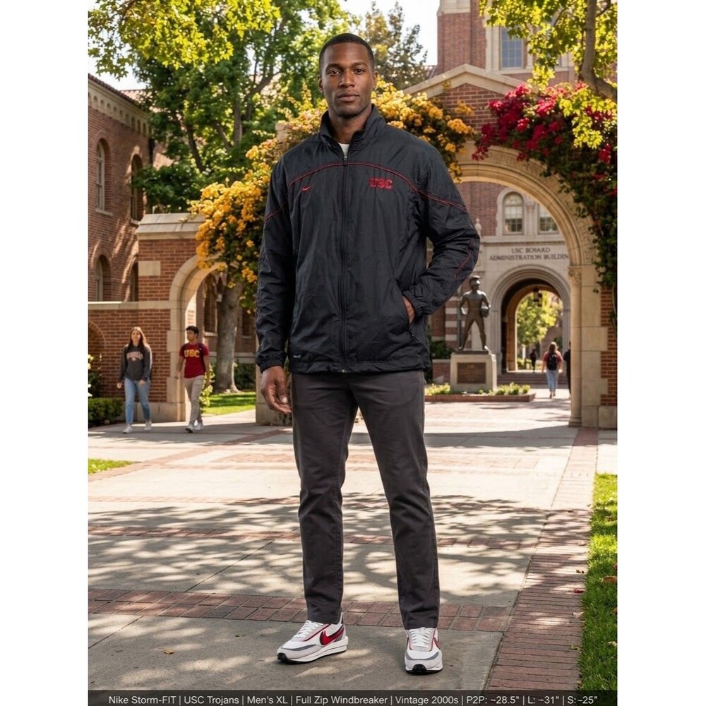 Vintage Nike USC Trojans Storm-FIT Jacket Mens XL Black Ripstop Windbreaker